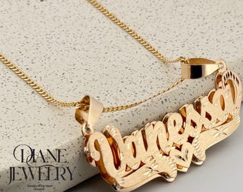 Gold Plated Sterling Silver Script Name Necklace: Diamond Cut Personalized Pendant