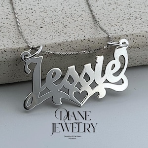 Custom Silver Nameplate Necklace, Script Cursive Pendant, Box Chain, Personalized Jewelry