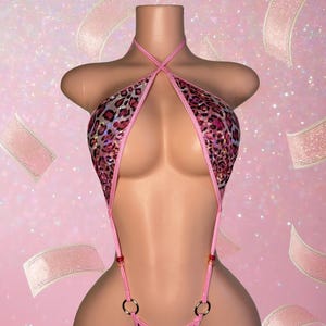Pink Cheetah Exotic Dancewear Crisscross One Piece l Stripper Outfits l Exotic Dancewear