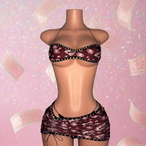 Exotic Dancer Diamond Print Two Piece Skirt Set l Stripper Outfits l Exotic Dancewear
