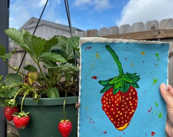 Strawberry Acrylic Painting, Original Art by Alayna Cannon