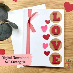 Plantilla de descarga digital de tarjeta de San Valentín SVG LOVE 3D de 5 x 7, archivo de corte de papel con forma de corazones, cree su propia tarjeta, carta de correo casera