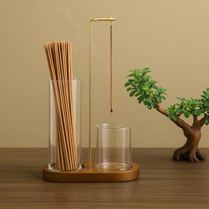 取り外し可能なガラス製灰受けとスティックオーガナイザーを備えた2イン1お香立て