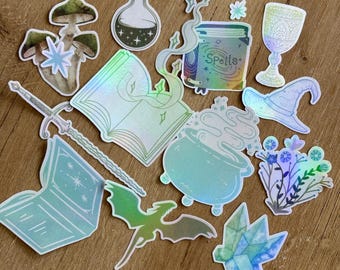 Holographic Fantasy Book Stickers: Bookish Kindle Decals