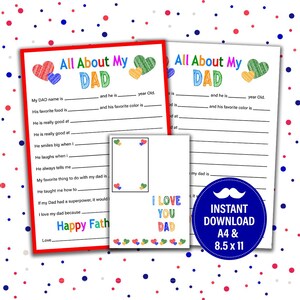 Fathers Day Gift All About My Dad Printable | Dads Birthday Gift | Personalized Dad Gift from Kids | Fathers Day card | Instant Download