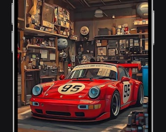 Sfondo vintage Porsche 95, garage retrò, regalo per gli amanti delle auto (download digitale)