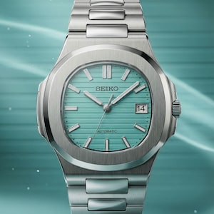 Tiffany Blue Automatic Watch - Nautilus Style Custom Timepiece - NH35 Movement image 1