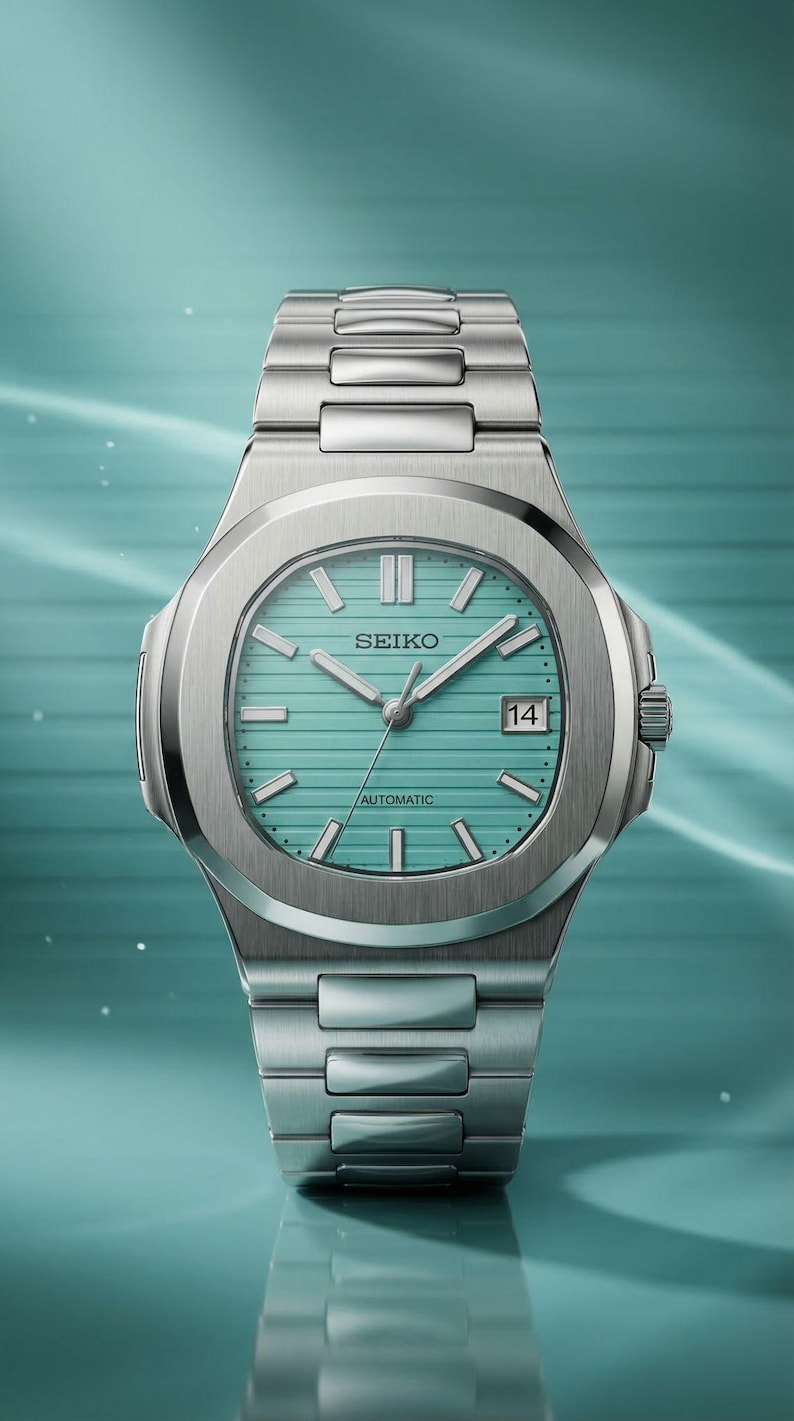 Tiffany Blue Automatic Watch - Nautilus Style Custom Timepiece - NH35 Movement image 1