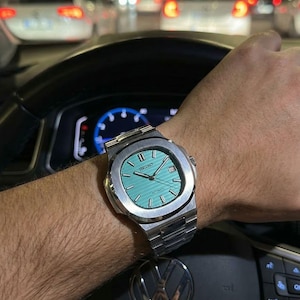 Tiffany Blue Automatic Watch - Nautilus Style Custom Timepiece - NH35 Movement image 3