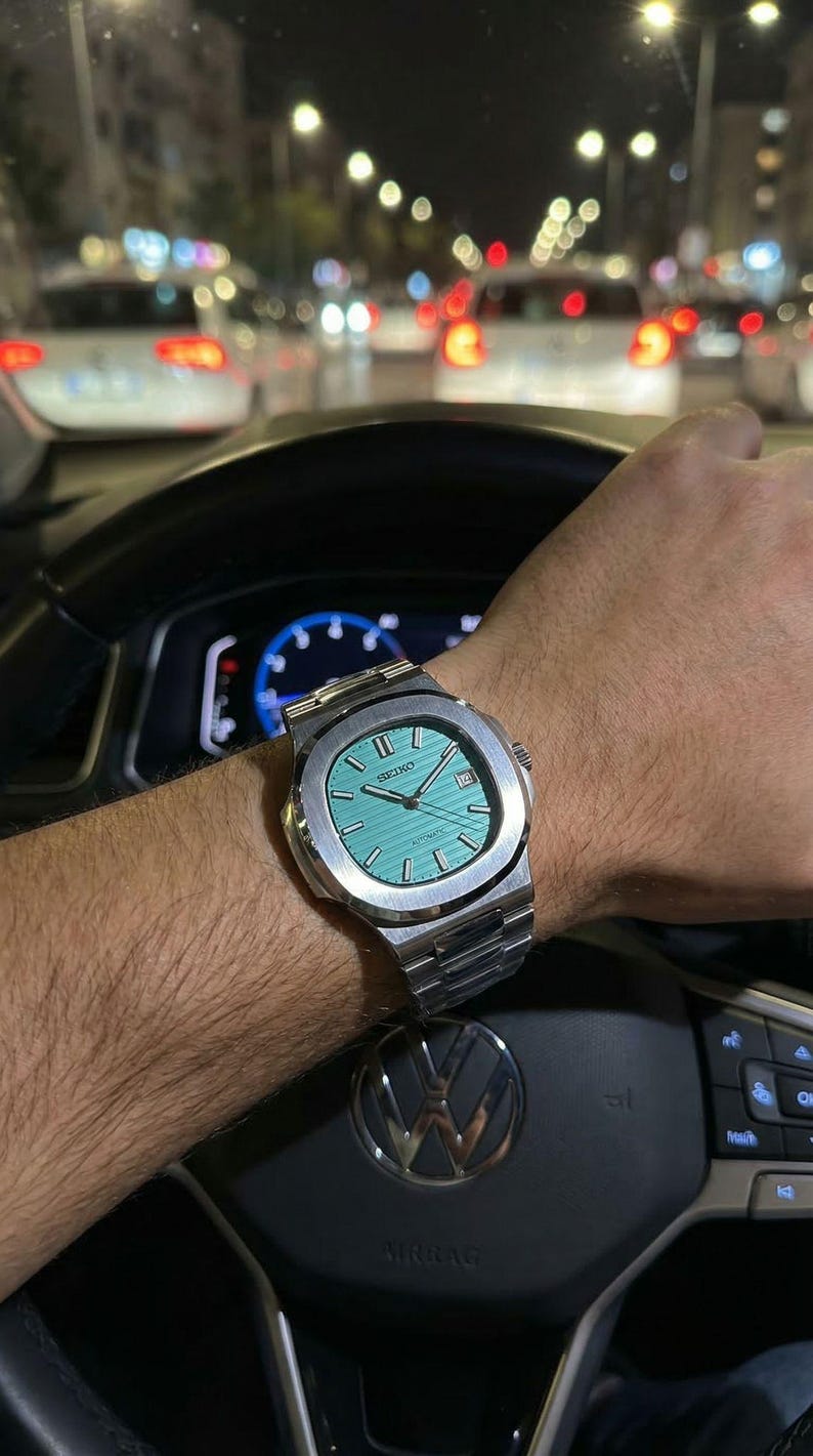 Tiffany Blue Automatic Watch - Nautilus Style Custom Timepiece - NH35 Movement image 3