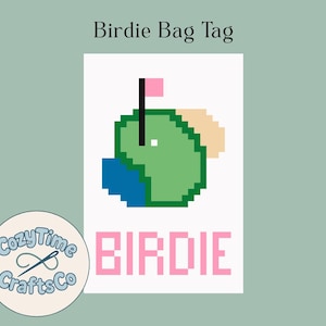 Birdie Golf Bag Tag Needlepoint Pattern | PDF Download | 2 x 3 Design for 13 Mesh Canvas | Golf Needlepoint | Digital Chart with Color Guide