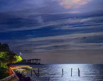 Framed Christmas Full Moon Print: Neuse River Coastal Night Photography