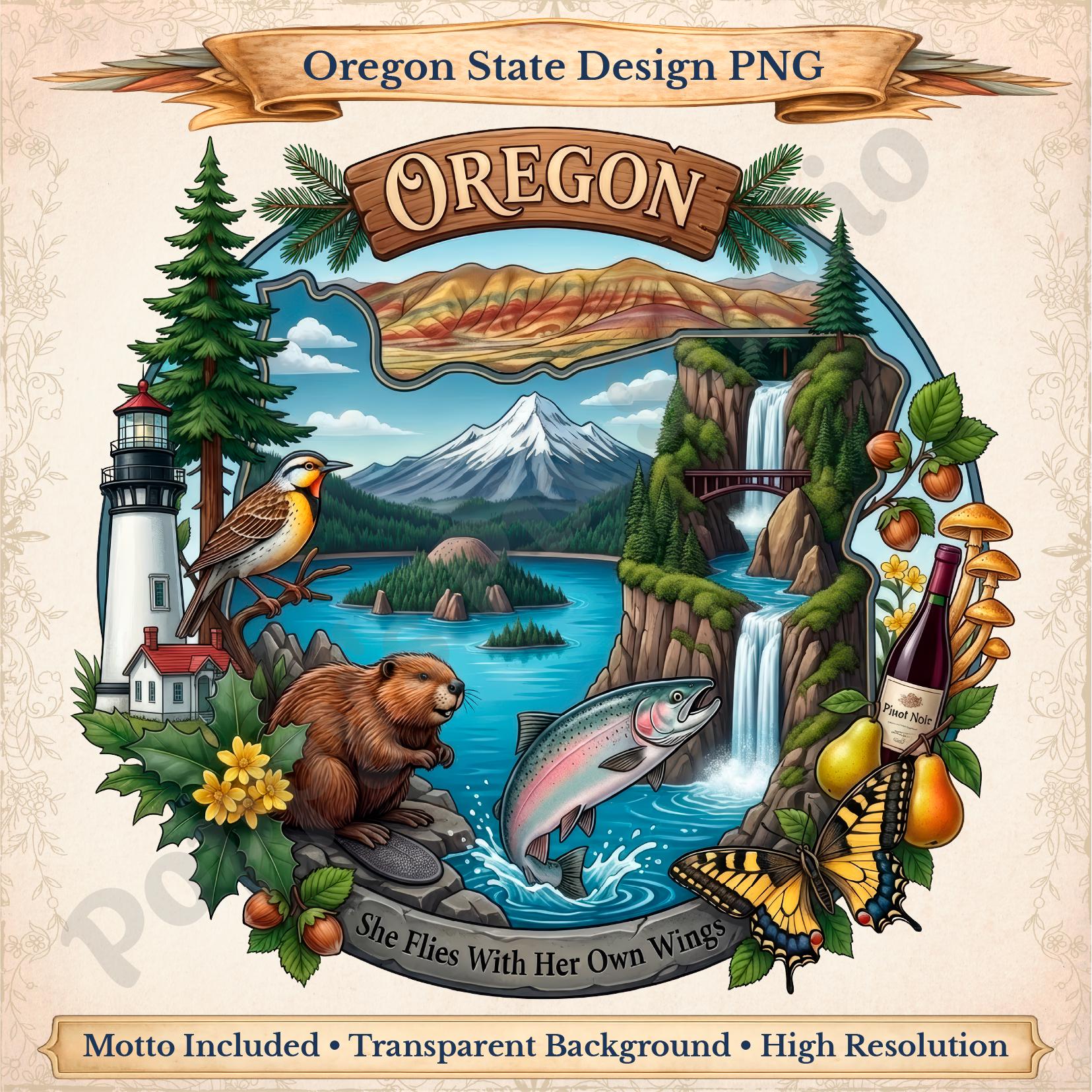 Oregon State Designs Oregon PNG | State Design With Motto | Transparent POD File - Etsy