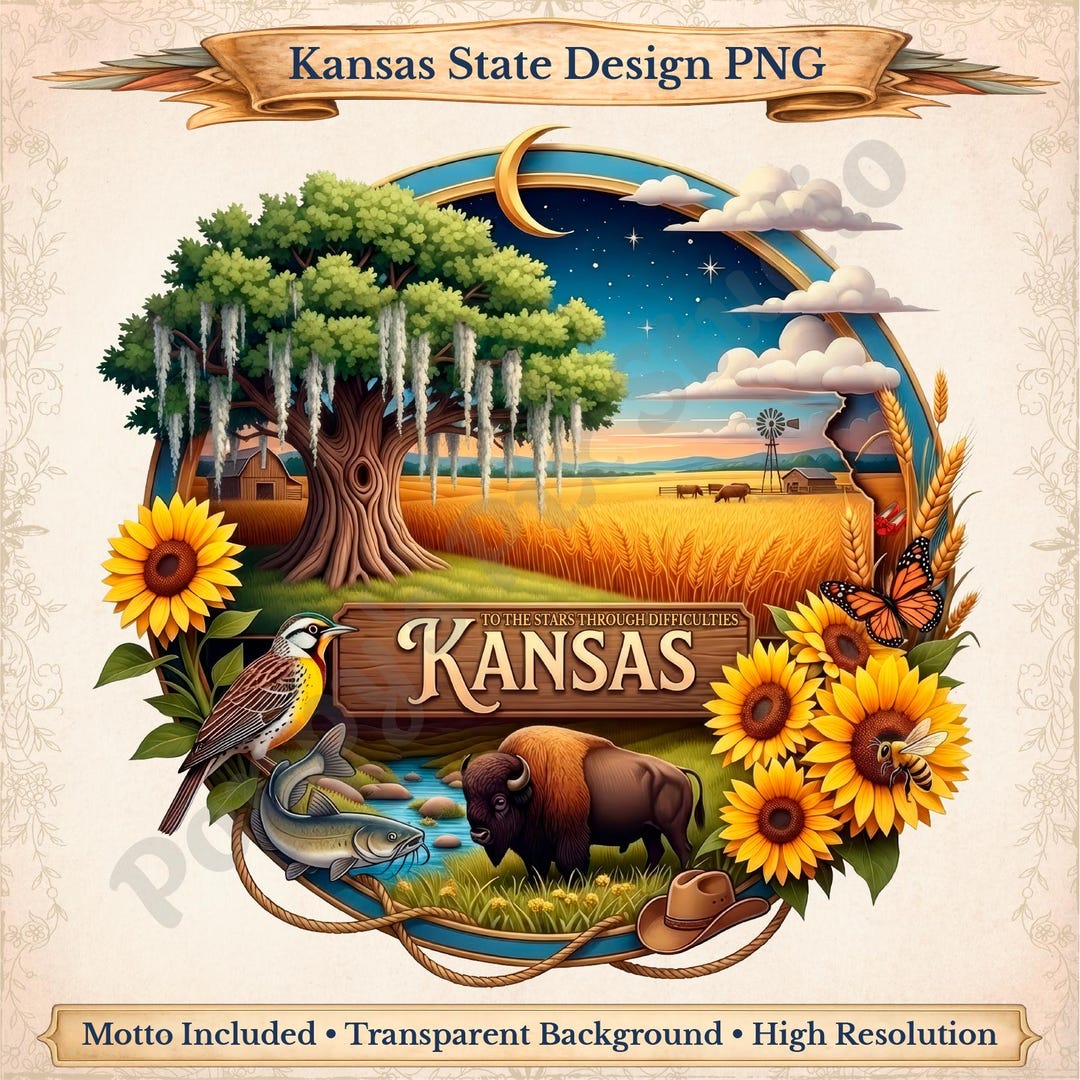 Kansas PNG | State Design With Motto | Transparent POD File - Etsy