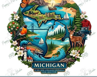 Michigan PNG | State Design with Motto | Transparent POD File | Illustration