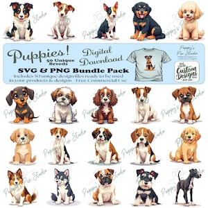Puppy Breeds SVG PNG, Sublimation, png for Cricut & Silhouette Crafts, 50 Unique Breed Designs
