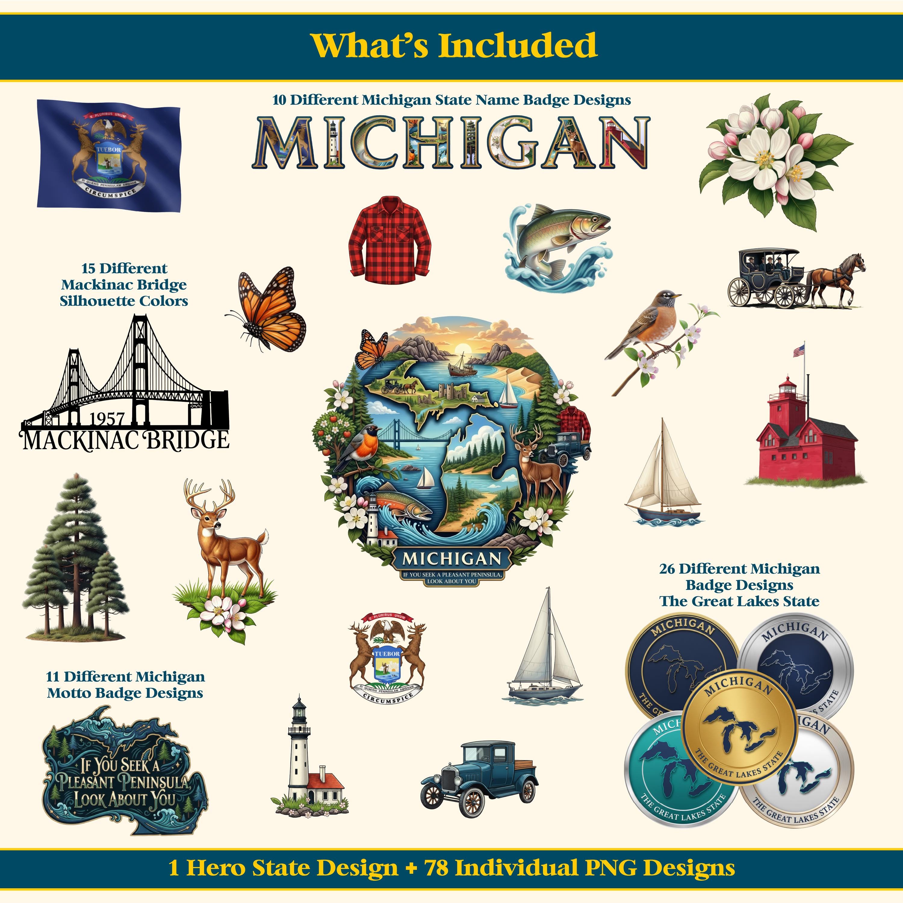 Michigan State PNG Bundle | Lakes Clipart (digital Download - Etsy