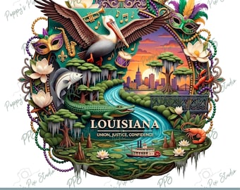Louisiana PNG | State Design with Motto | Transparent POD File | Illustration