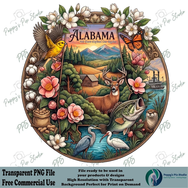Alabama PNG | State Design With Motto | Transparent POD File ...