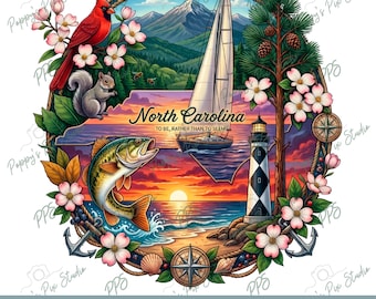 Diseño de estado de Carolina del Norte con lema (PNG) / Archivo POD transparente / Ilustración