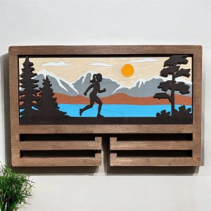 Personalized Running Medal Holder – Hand-Painted Silhouette Display Rack