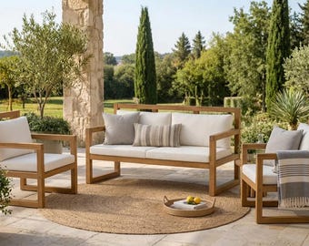Sillón de madera moderno | Conjunto de sillas de jardín para la familia | Para patio y uso interior/exterior | Materiales artesanales | Archivo CNC
