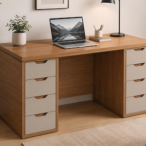 Modular Wooden Desk Drawer | Double Pedestal Wooden Desk | CNC DXF STEP Files | Modern Writing Desk | Woodworking Digital Download