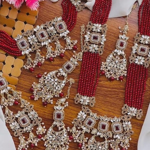 Maroon Bridal Jewelry Set, Pakistani Indian Wedding Set
