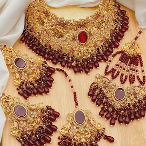Zircon Necklace Bridal Set South Indian Style Wedding Jewelry Pakistani Indian Bride Heavy Choker Collar necklace Desi Bridal Jewelry