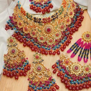 Bridal Collar Necklace Statement Pakistani Indian Wedding Jewelry for Bride Heavy Choker Style Kundan Desi Bridal Set South Asian Weddings