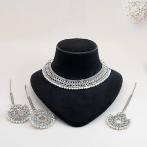 Silver Necklace Jewelry Set Pakistani Indian Wedding Necklace Set