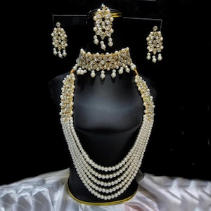 Indian Mala Set 5 pcs Indian Choker Set with Mala Indian Jewelry Set Kundan Choker Set Indian Bridal Jewelry Pakistani Jewelry
