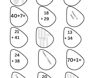 Spring Math Craft, Addition, 2 digit addition, regrouping, no regrouping, puzzle, hallway, bulletin board, math, place value, matching, 1st