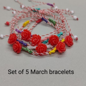 Martis Bracelet, Set of 5 March bracelet, Martakia, Martisor, Bulk Colourful Greek traditional spring bracelets, red and white bracelets