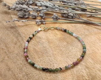 Bracciale tormalina, gioielli in pietra portafortuna di ottobre, piccolo braccialetto di perline di tormalina, braccialetto di perline multicolori per le donne, Regali per lei