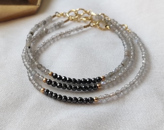 Labradorite Bracelet: Hematite & Gold Plated Silver Beaded Jewelry
