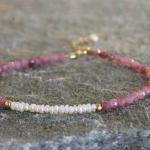 Pink tourmaline bracelet for women, October Birthstone bracelet, Genuine Gemstones jewellery, Pink beaded bracelet, Birthday gift