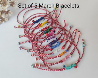 Set of 5 Martis Bracelet, March bracelet, Martakia, Greek traditional evil eye bracelet, kids party favor bracelets, colorful bracelet gift