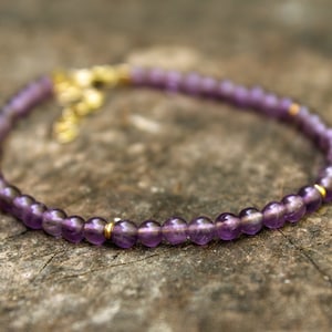 Genuine Amethyst Bracelet for women, Amethyst February Birthstone Bracelet, Birthday Gift for girlfriend, Small Purple beaded bracelet