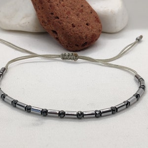 Chunky Men&#39;s Beaded Bracelet, Unisex Silver Hematite bracelet, Boho Men&#39;s Bracelet,  Healing crystal bracelet, Meditation energy bracelet