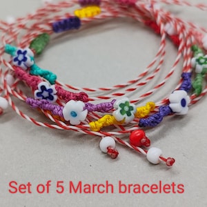 Martis Bracelet, Set of 5 March bracelet, Martakia, Martisor, Bulk Colourful Greek traditional spring bracelets, red and white bracelets