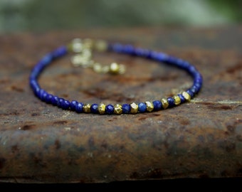 Lapis lazuli bracelet for women Dark blue crystal bracelet for her September birthstone gift Dainty stacking bracelet Tiny beaded bracelet