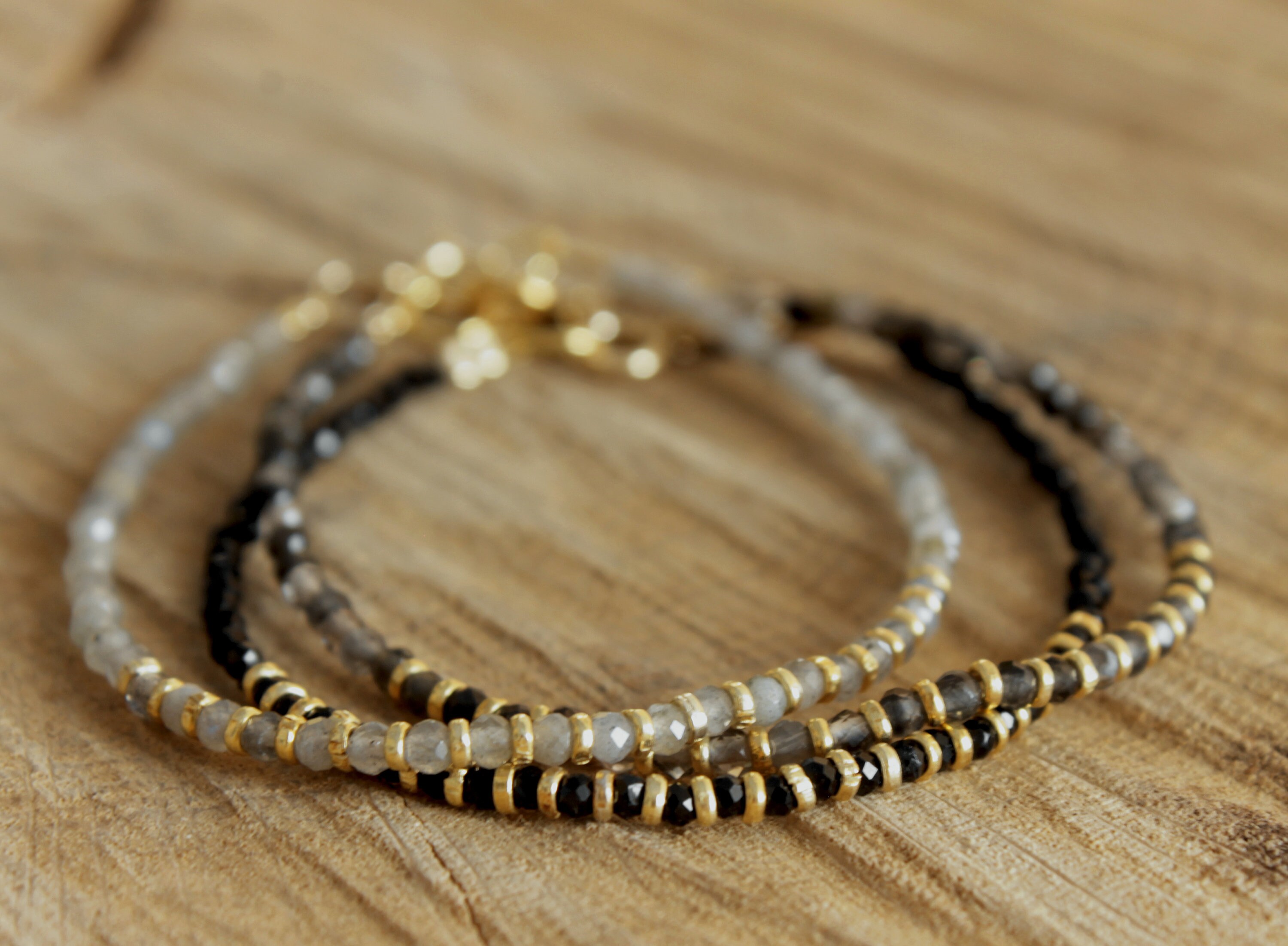 Tiny Gemstones Bracelets, Ultra Delicate Faceted Beaded