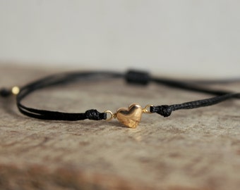 Mini gold heart bracelet, Heart friendship bracelet, Best friend bracelet,Tiny Heart cord bracelet, Jewelry Gift for Girlfriend, Women, Girl