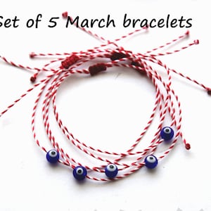 Set of 5 Martis Bracelets, March bracelet, Martaki, Traditional Greek favors, Evil eye bracelet,Business gifts, Martitsi, Martis for family