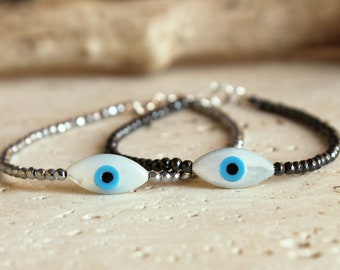 Greek Evil eye bracelet, White evil eye beaded bracelet, Spiritual Protection amulet,  Nazar charm protection talisman jewelry, Nazar amulet