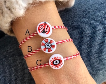 March bracelet, Greek traditional Martis bracelet, Μάρτη, Evil eye bracelet, Twisted white and red thread bracelets, Sun protection bracelet