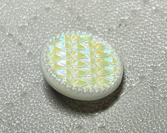 Vintage White Glass Button With Aurora Luster