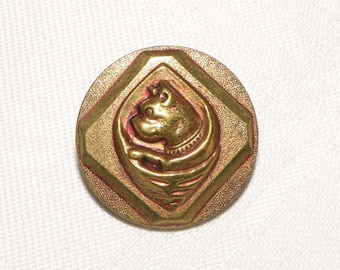 Boxer Dog Antique Brass Button Paris Back with Red Tint