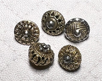 Antique Brass With Cut Steels Buttons Mix Of 5